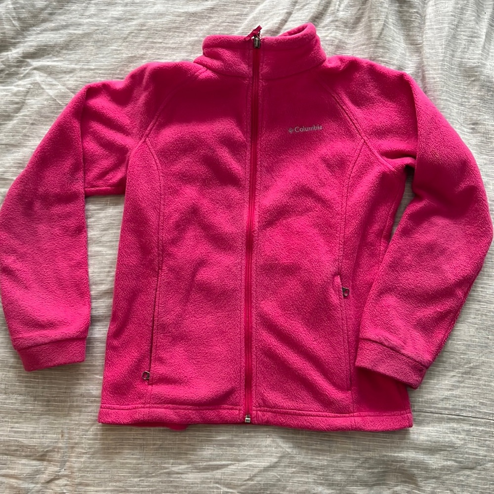Girls Hot Pink Columbia Fleece Jacket Size Large 14/16